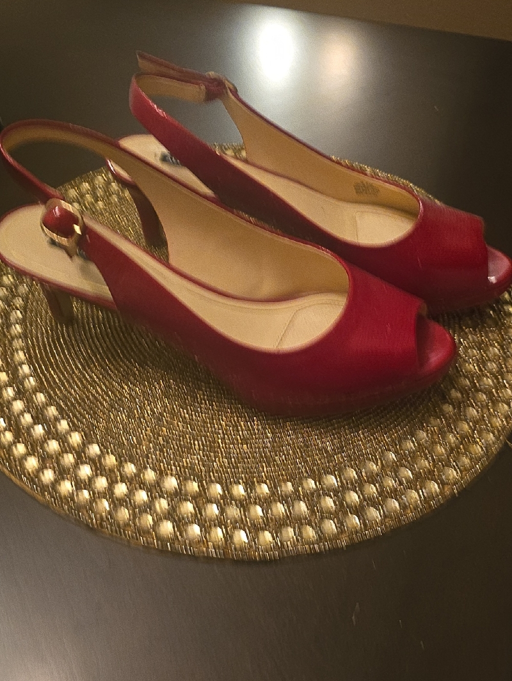 Alex Marie Red Peep-Toe Slingback Heels